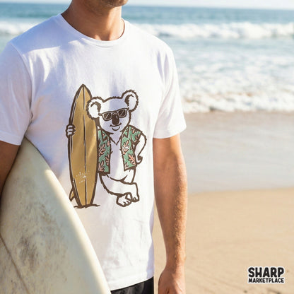 Retro Surfer Koala PNG, Beach Animal T-Shirt Design - 300 DPI Design for