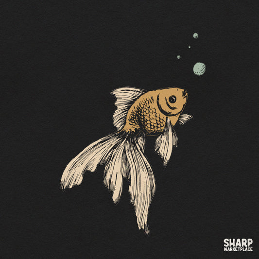 Vintage goldfish illustration with bubbles in a retro nautical style for summer t-shirt designs and digital crafts