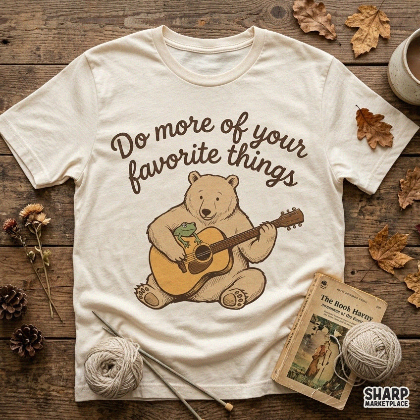 Retro bear playing acoustic guitar transparent PNG for country music and camping t-shirt designs