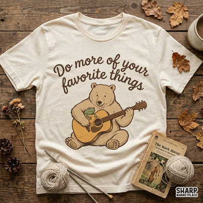 Retro bear playing acoustic guitar transparent PNG for country music and camping t-shirt designs