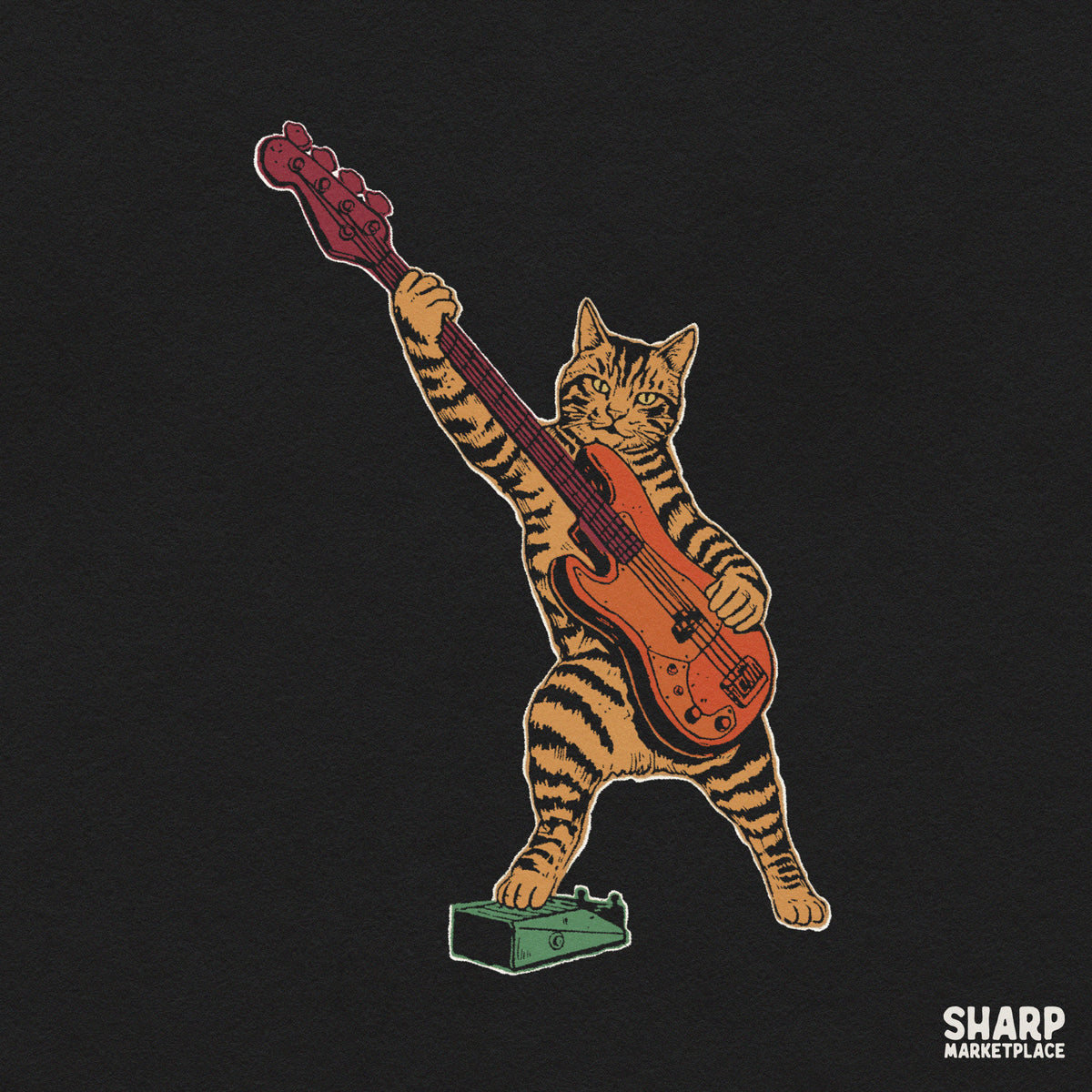 Rockstar Cat Playing Electric Bass Guitar, Sublimation PNG