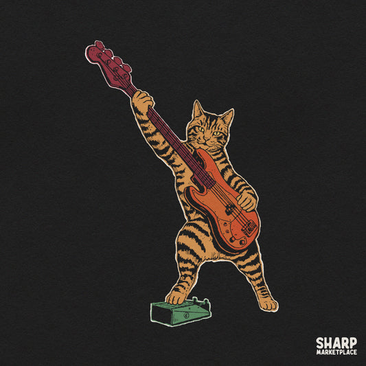 Rockstar Cat Playing Electric Bass Guitar, Sublimation PNG