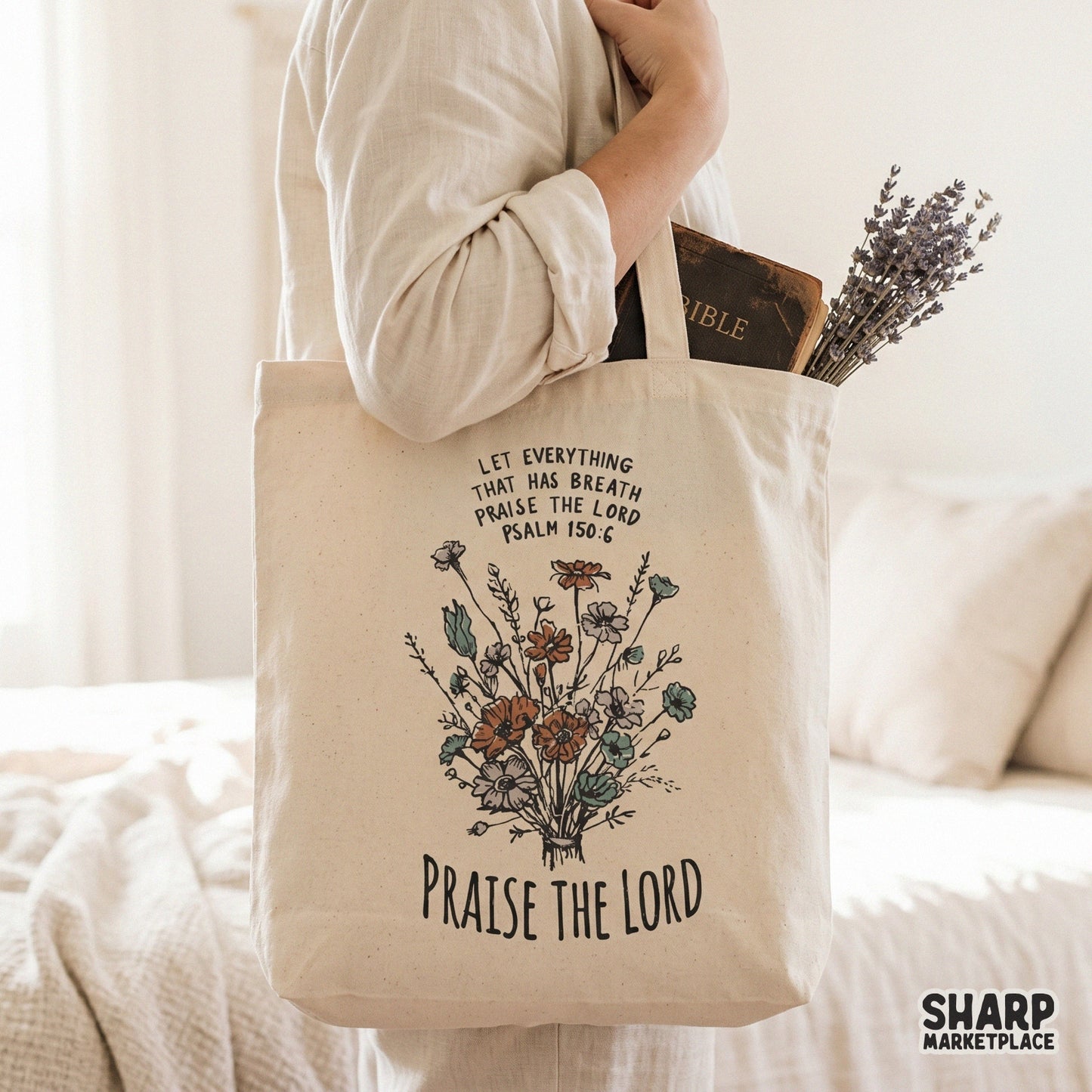 Christian floral design with earthy terracotta and sage tones, displaying the Bible verse Psalm 150:6 for use on apparel, stickers, or sublimation.