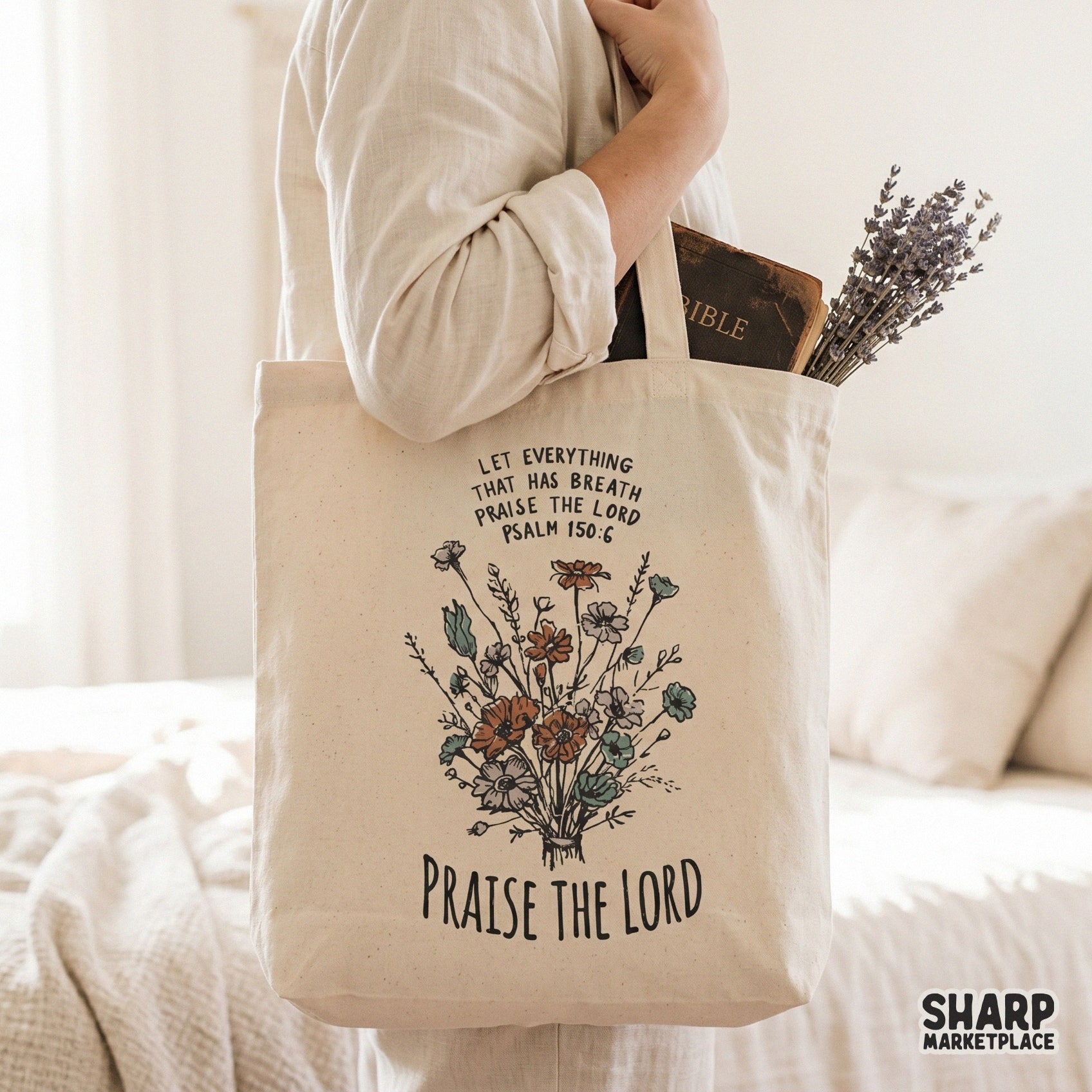 Christian floral design with earthy terracotta and sage tones, displaying the Bible verse Psalm 150:6 for use on apparel, stickers, or sublimation.