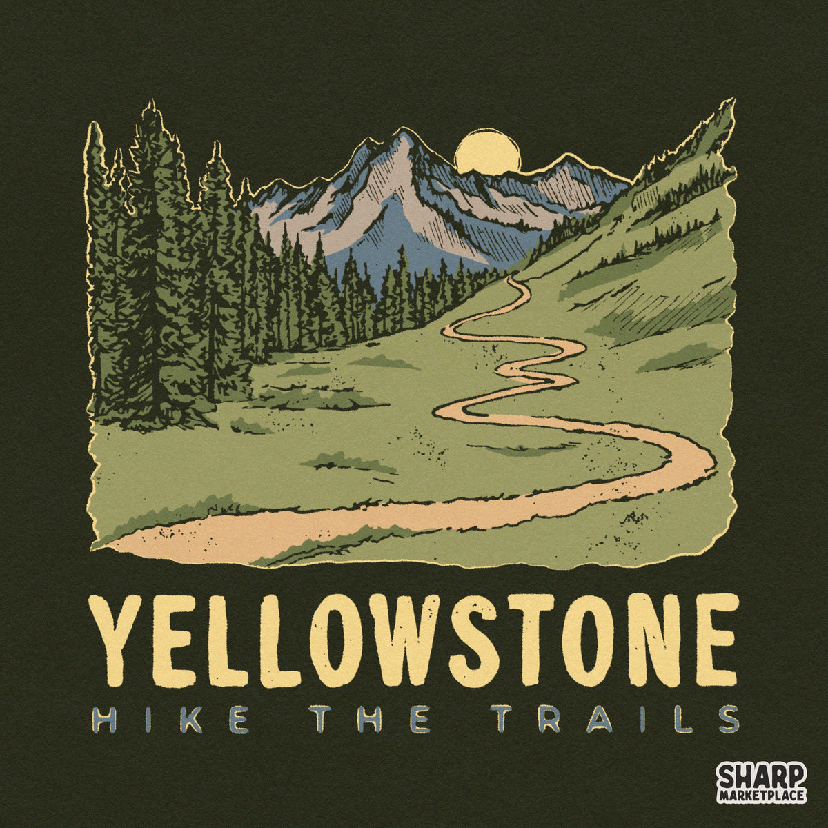 Vintage Yellowstone Hike The Trails national park retro mountain landscape PNG for outdoor camping t-shirts