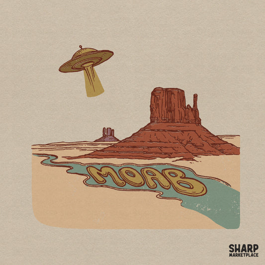 Vintage Moab Utah desert alien abduction design for retro t-shirt sublimation and camping print transparent PNG