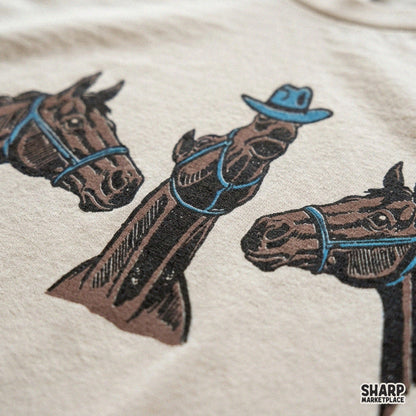 Funny western trio of horses wearing blue cowboy hats PNG shirt design for country rodeo t-shirts
