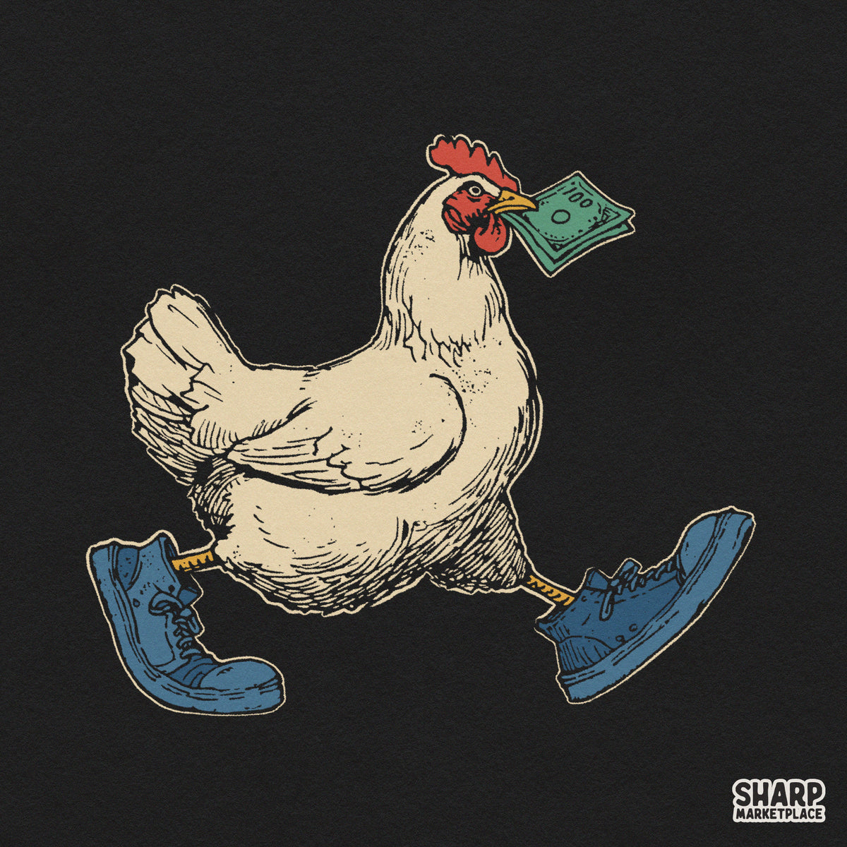 Cool Chicken Walking In Blue Sneakers, Sublimation PNG