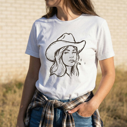 Cowgirl Line Art PNG, Western Woman Digital Download - 300 DPI Design for