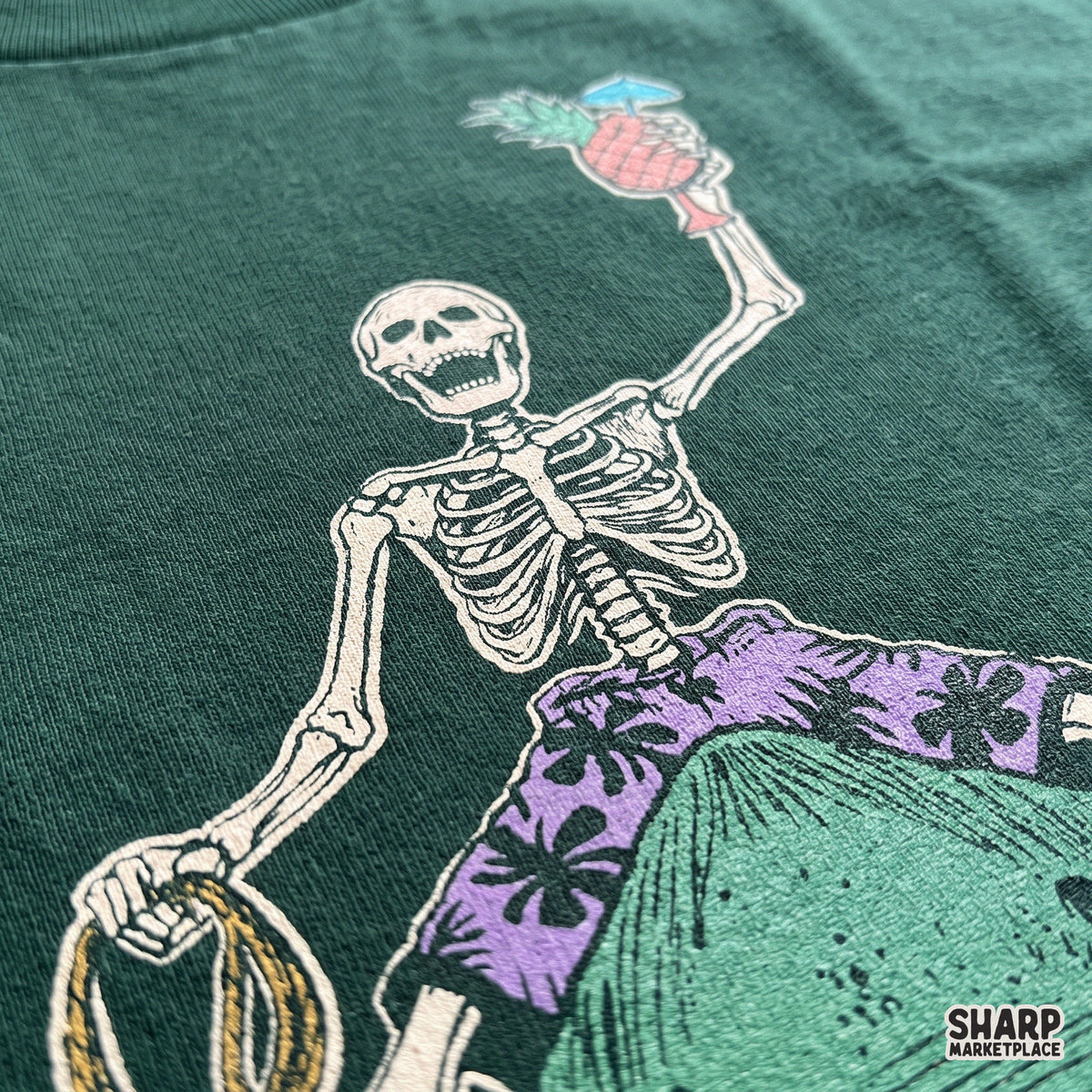 Tropical Skeleton Riding Shark With Pineapple Cocktail
