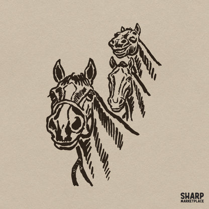 Three wild horses woodcut sketch art PNG graphic for western shirt designs and rustic country tees