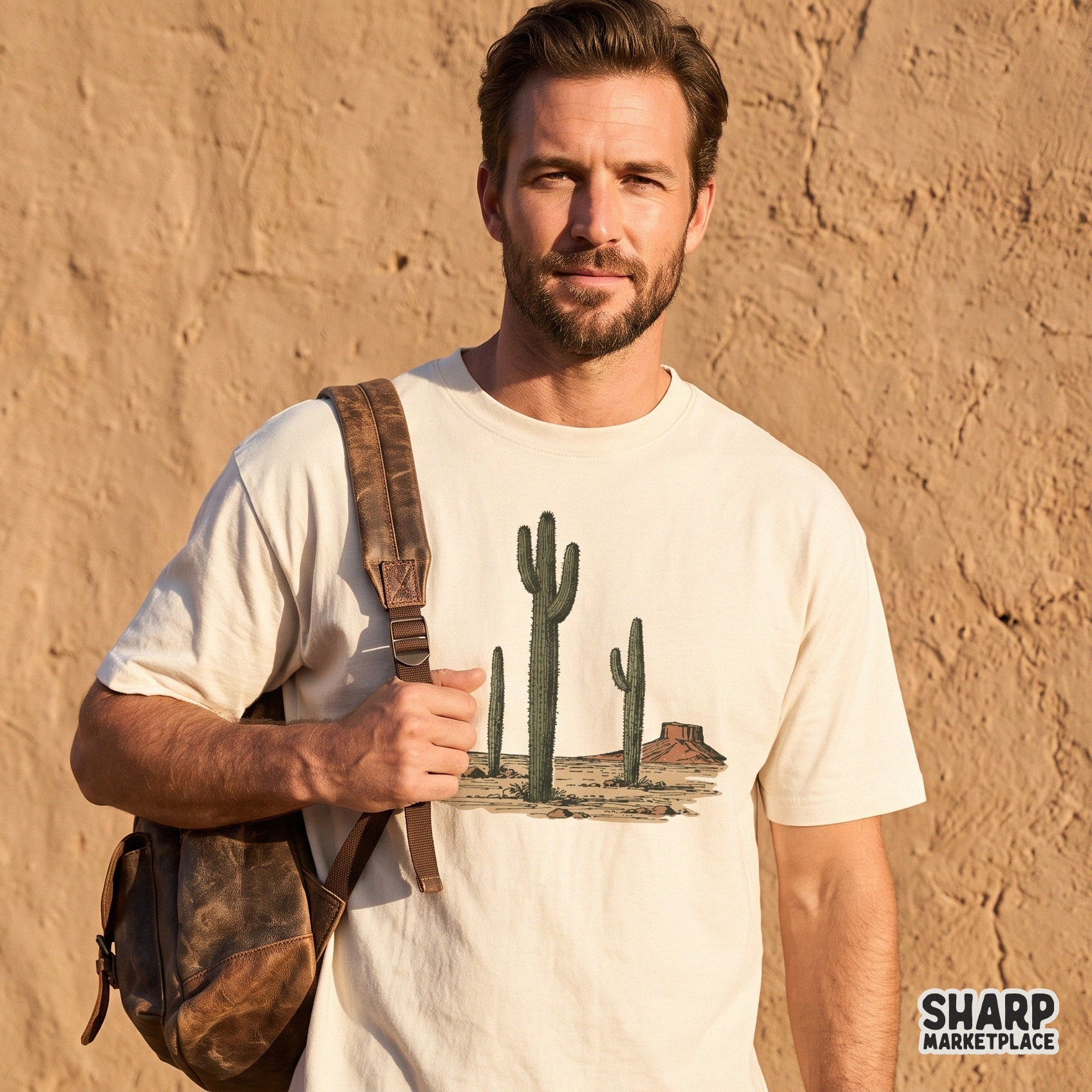 Vintage desert landscape with saguaro cacti retro western cowboy scene for country music festival shirt graphic design