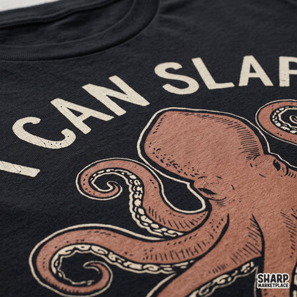 Angry octopus funny meme design reading I Can Slap 8 People At Once for retro sarcastic t-shirts and sublimation PNG prints