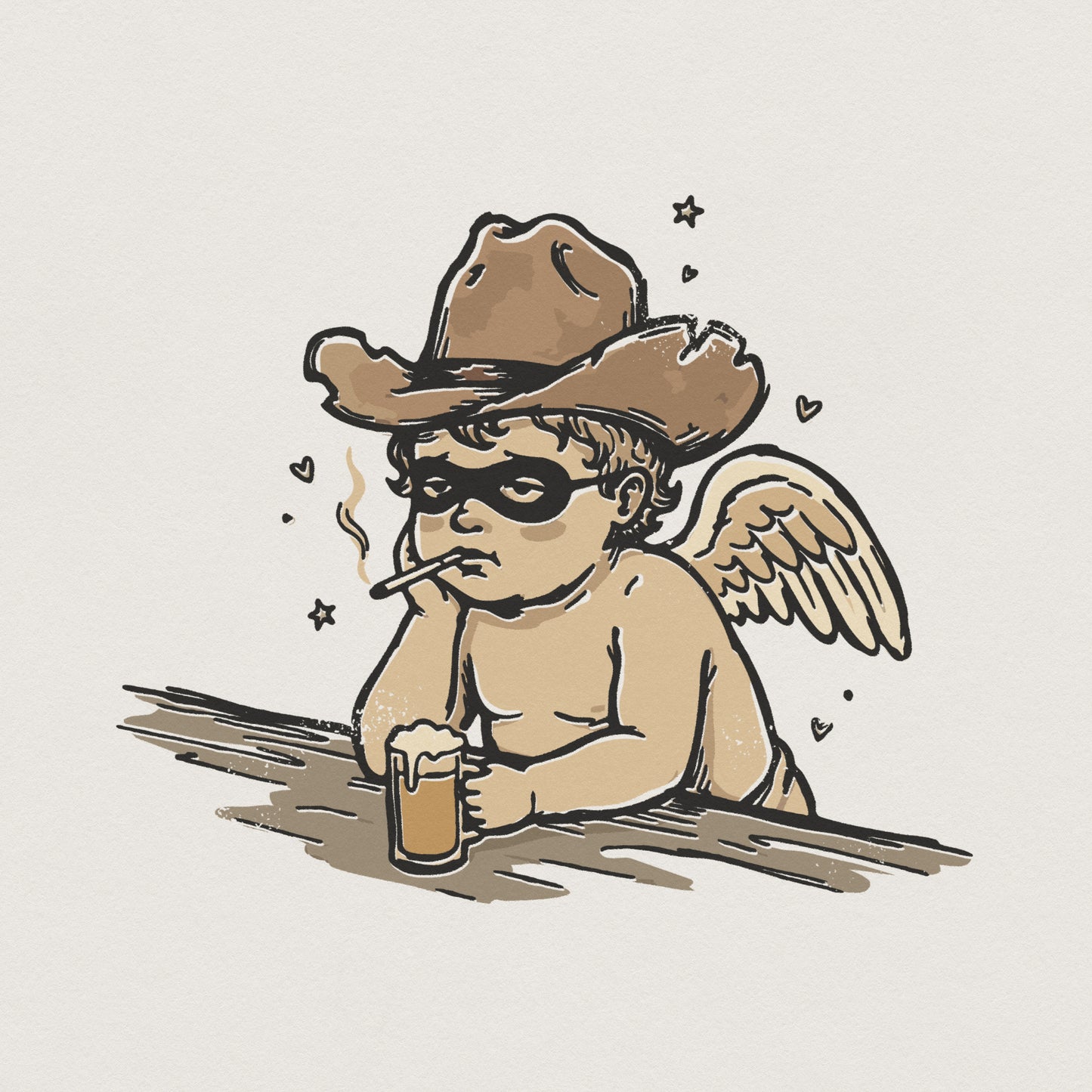 Cowboy Angel PNG, Funny Western Cherub Art - 300 DPI Design for T-Shirt