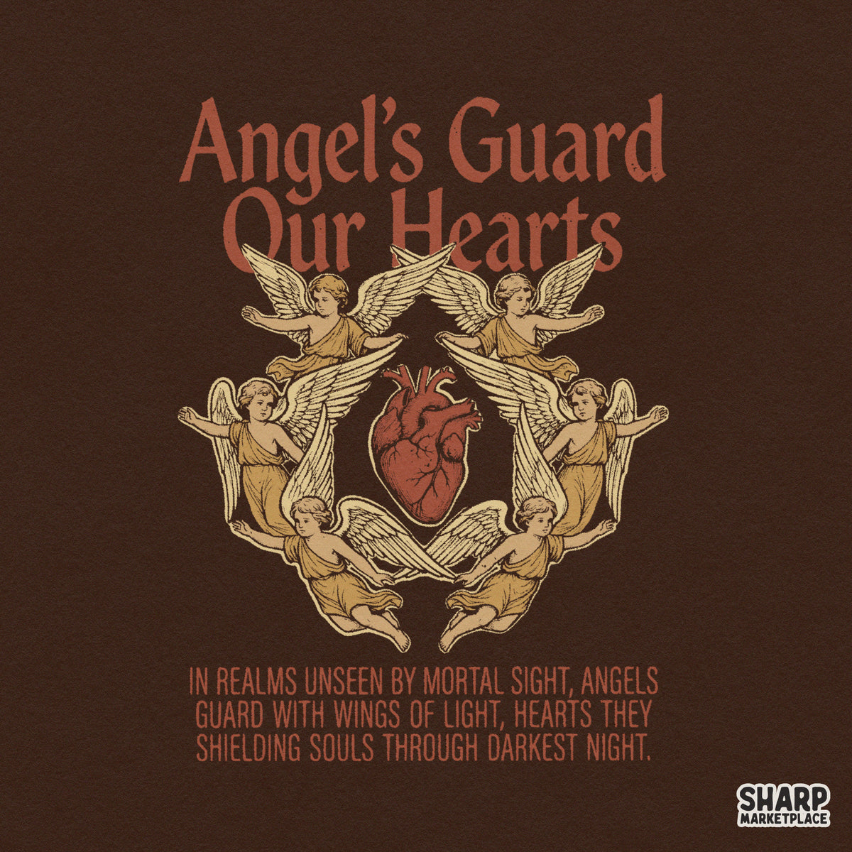 Gothic angel and anatomical heart Christian PNG design for vintage religious shirts and DTF apparel printing