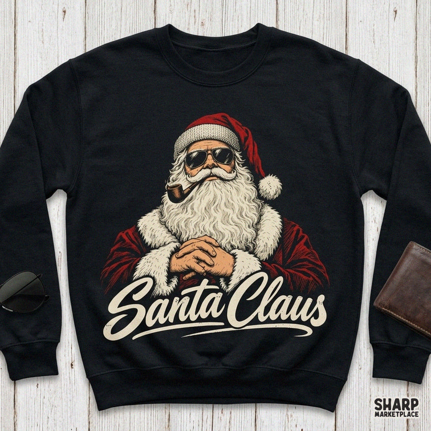 Cool vintage Santa Claus wearing sunglasses and pipe funny retro Christmas PNG digital download design for shirts