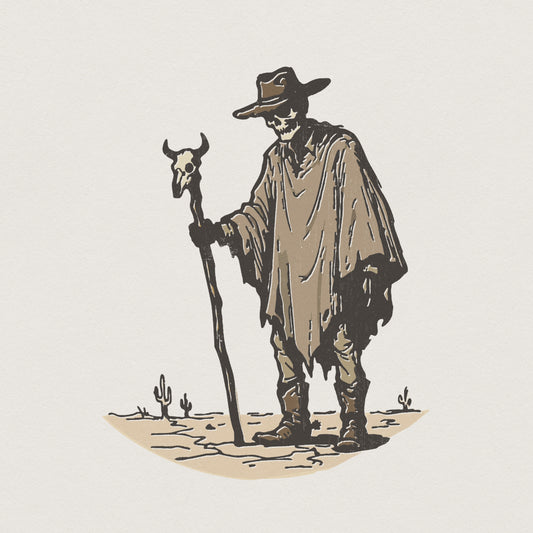 Desert Cowboy PNG, Skeleton Western Art Printable - 300 DPI Design for