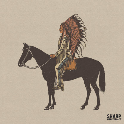 Native American chief riding a horse retro western PNG design for t-shirts and apparel