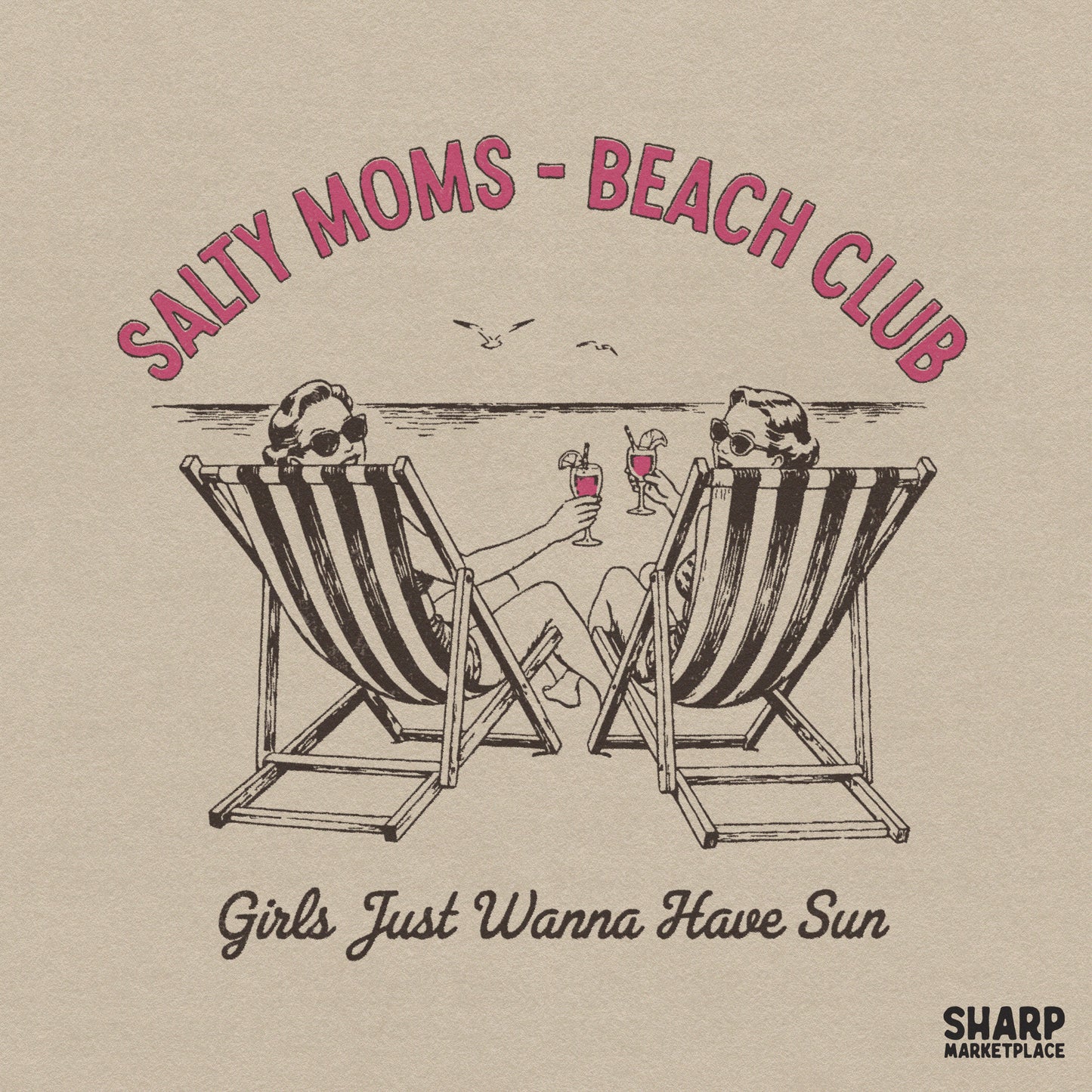 Retro retro women salty moms beach club summer png design for a funny mothers day girls trip shirt