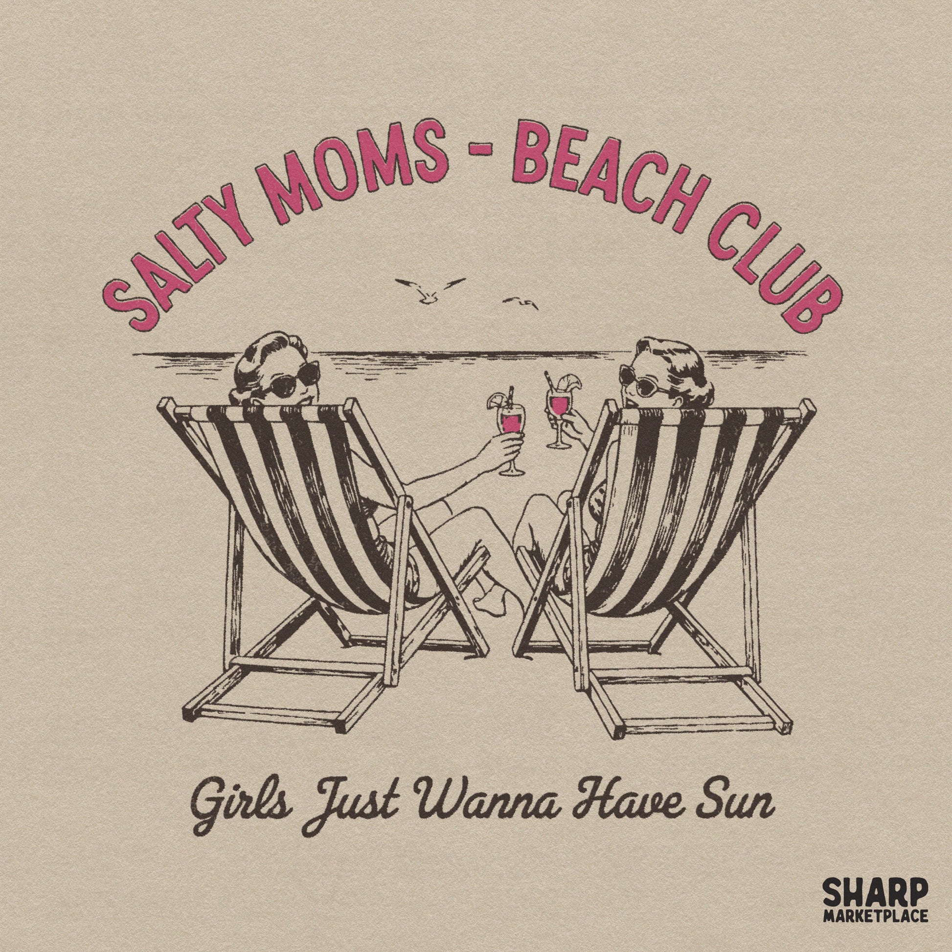Retro retro women salty moms beach club summer png design for a funny mothers day girls trip shirt