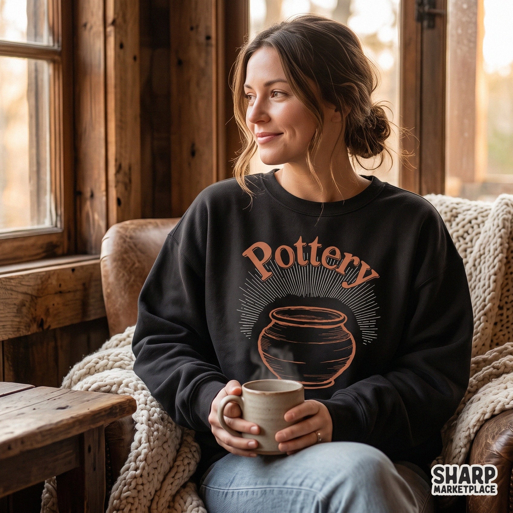 Retro pottery sunburst design for custom shirts and clay artist gifts in a trendy aesthetic style