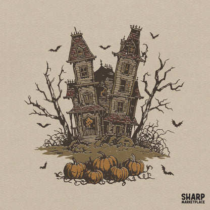 Spooky dark vintage victorian haunted house mansion shirt design halloween png for sublimation printing