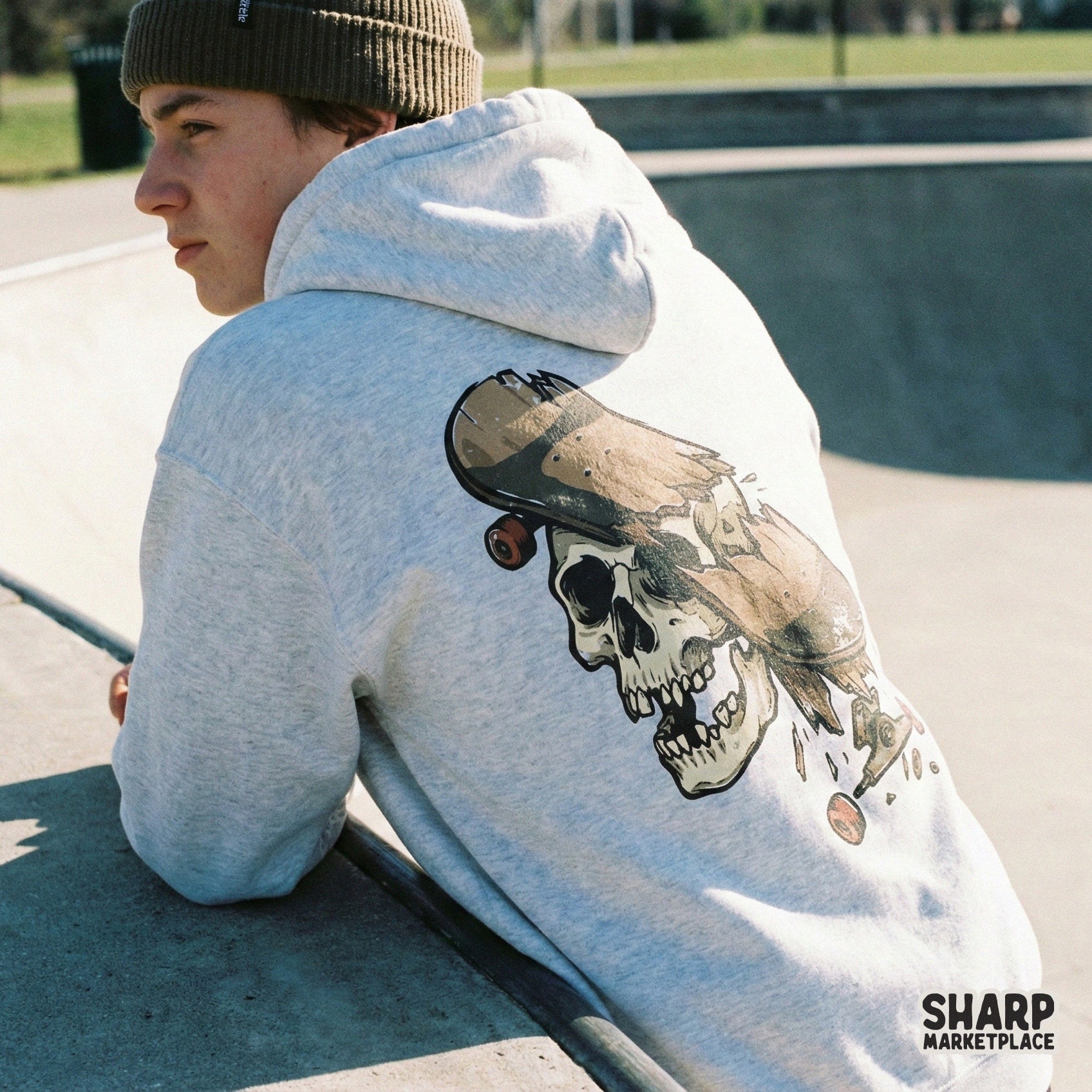 Broken Skateboard Skull PNG, Edgy Skater Art - 300 DPI Design for T-Shirt