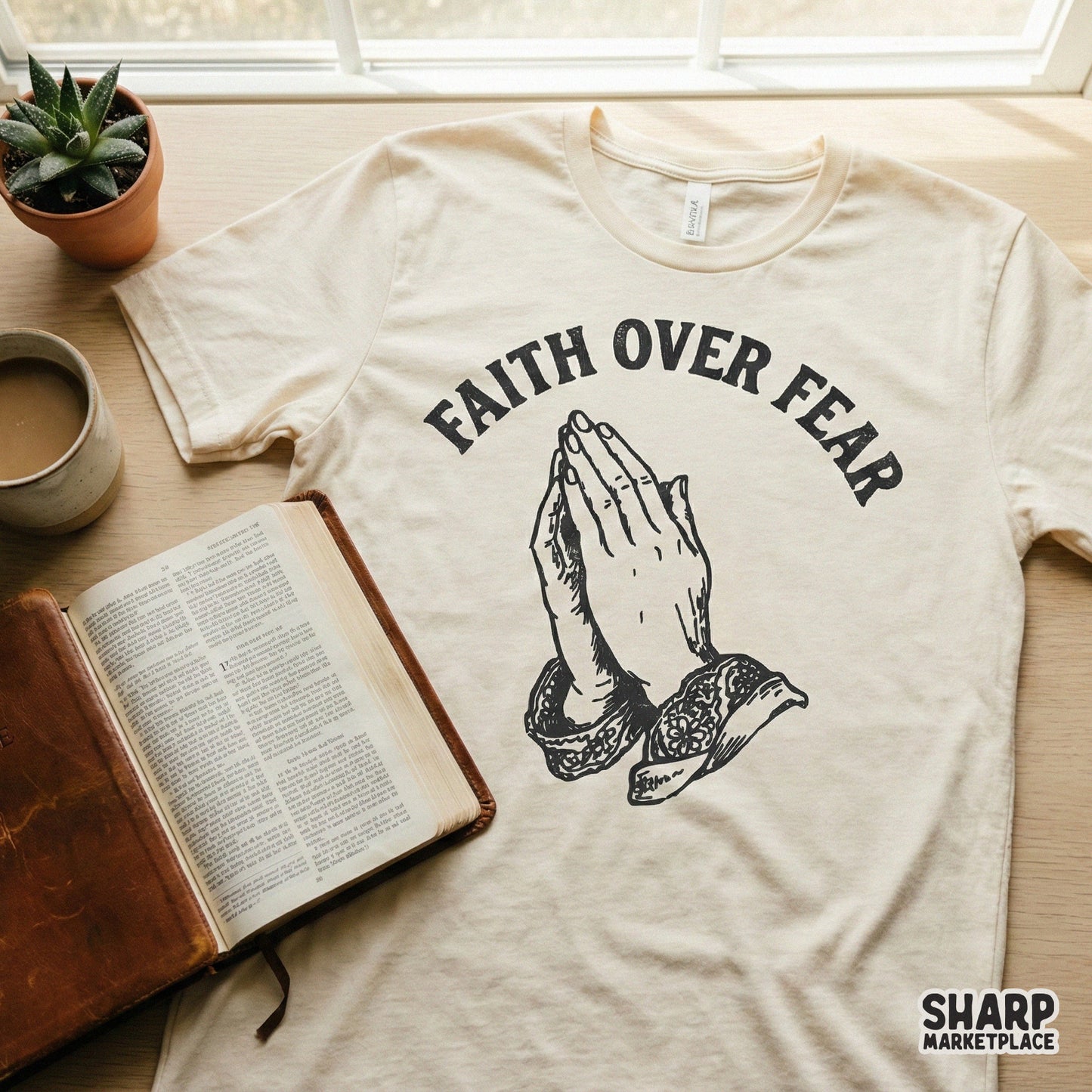 Faith Over Fear PNG, Praying Hands Shirt Design - 300 DPI Design for