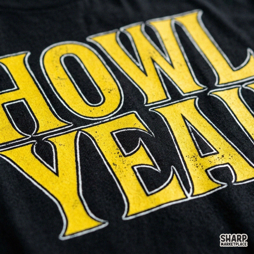 Retro yellow Howl Yeah typography design for spooky season shirts and fall Halloween t-shirt sublimation