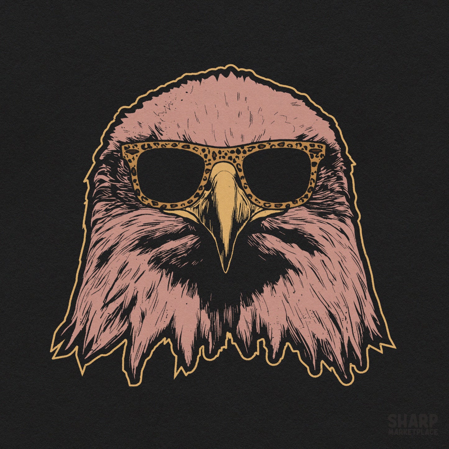Cool eagle wearing leopard sunglasses retro patriotic png illustration for american t-shirt design