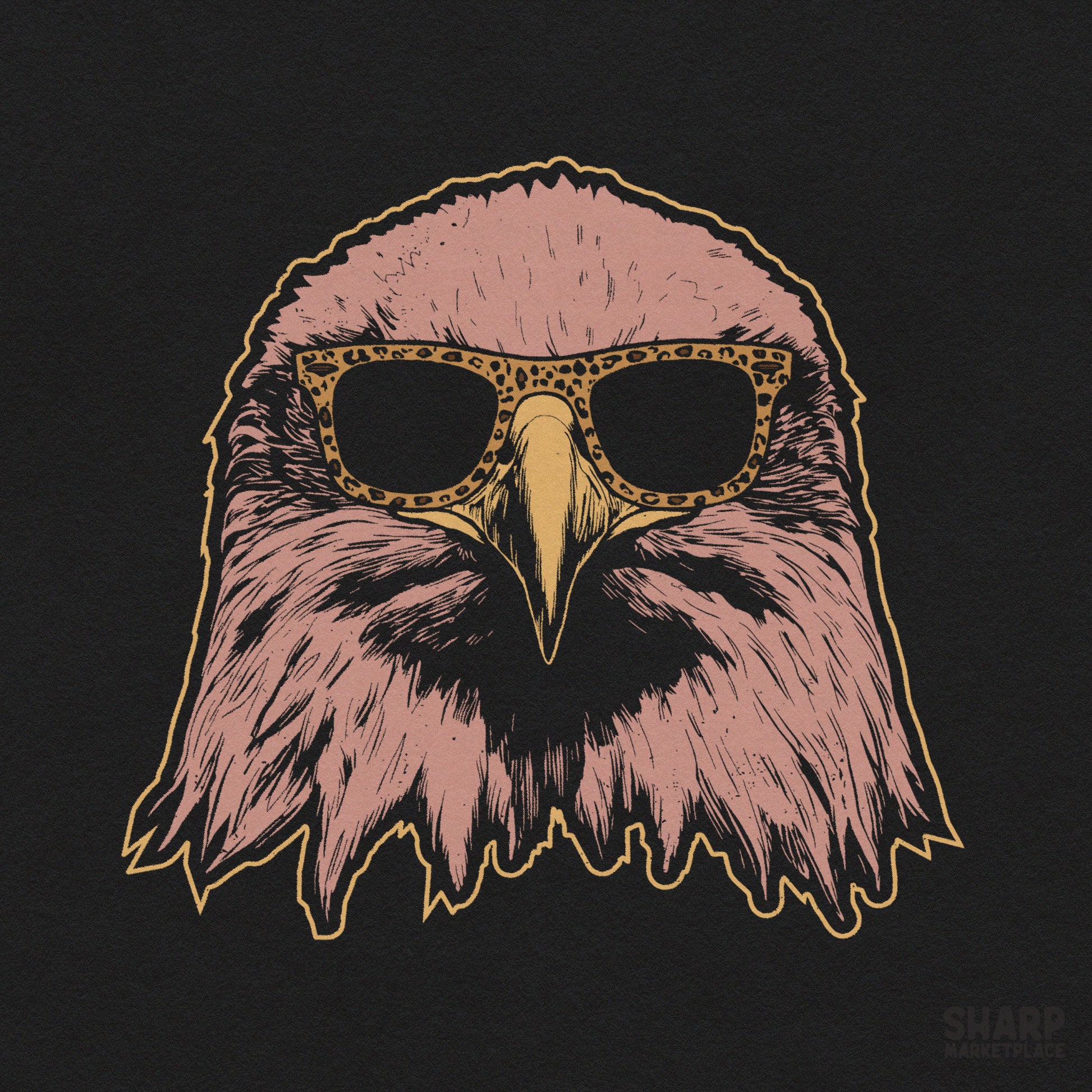Cool eagle wearing leopard sunglasses retro patriotic png illustration for american t-shirt design