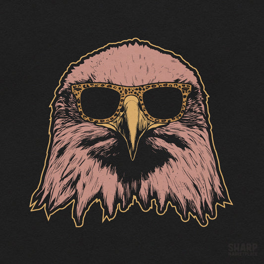 Cool eagle wearing leopard sunglasses retro patriotic png illustration for american t-shirt design