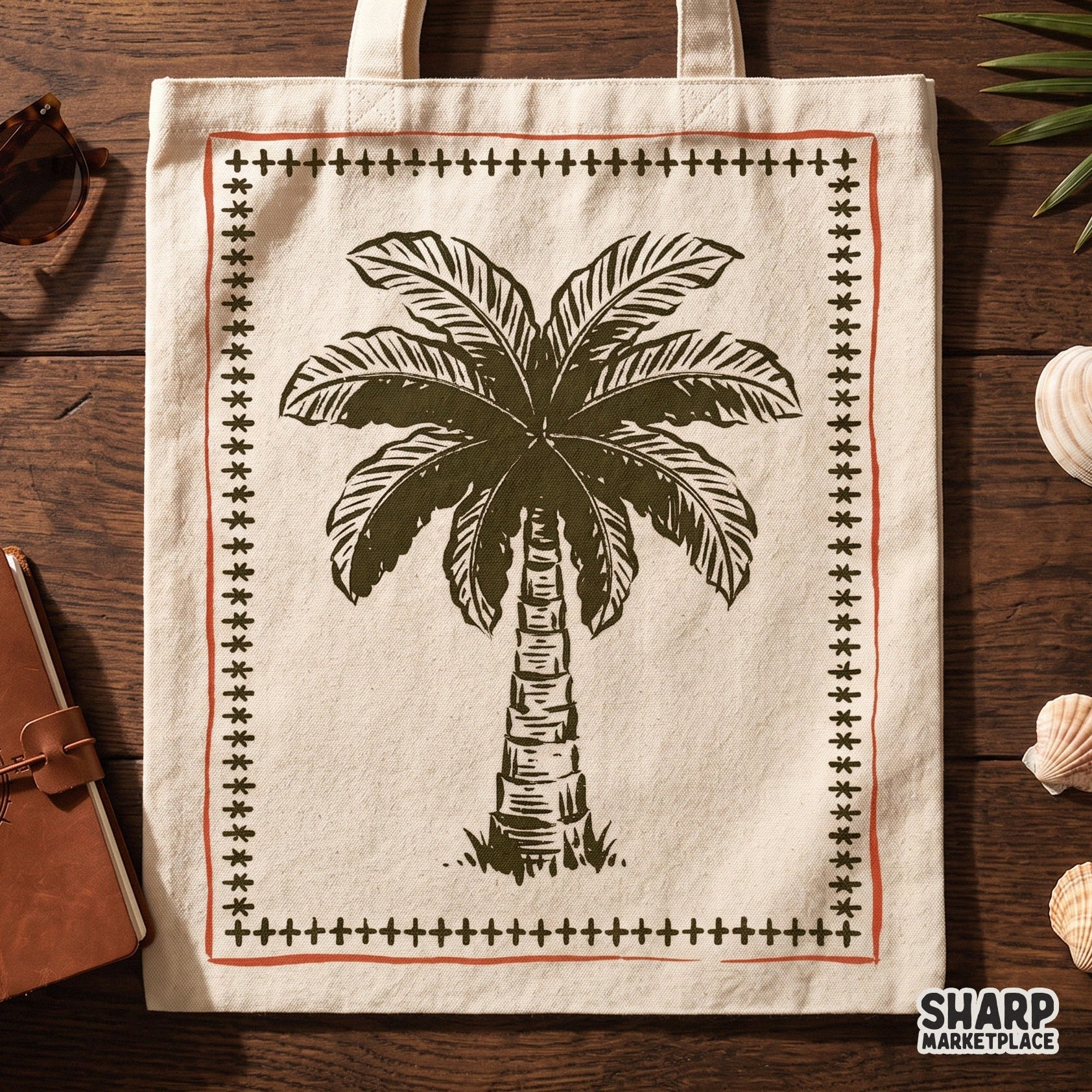 Vintage retro tropical palm tree in a rustic border summer png design for beach vacation sublimation t-shirts