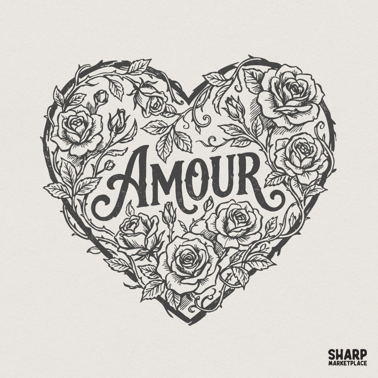 Amour PNG, Heart With Roses Flower PNG - 300 DPI Design for T-Shirt