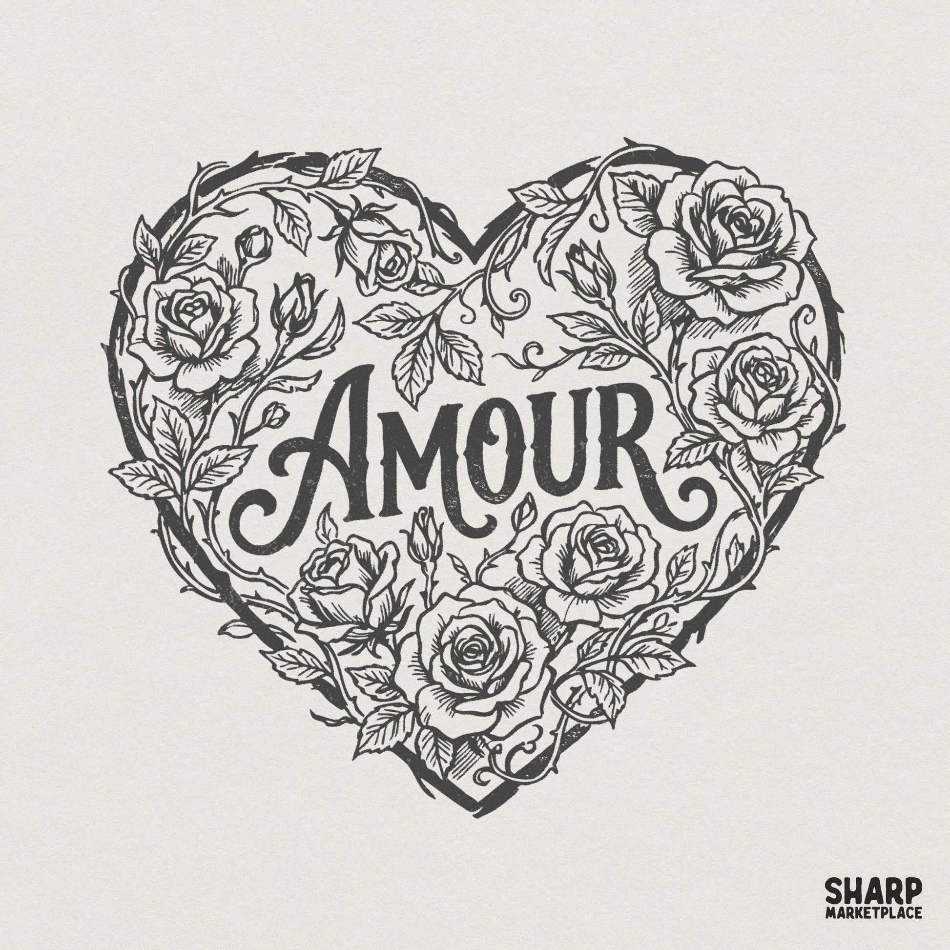 Amour PNG, Heart With Roses Flower PNG - 300 DPI Design for T-Shirt