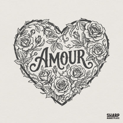 Amour PNG, Heart With Roses Flower PNG - 300 DPI Design for T-Shirt