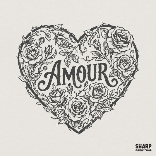 Amour PNG, Heart With Roses Flower PNG - 300 DPI Design for T-Shirt
