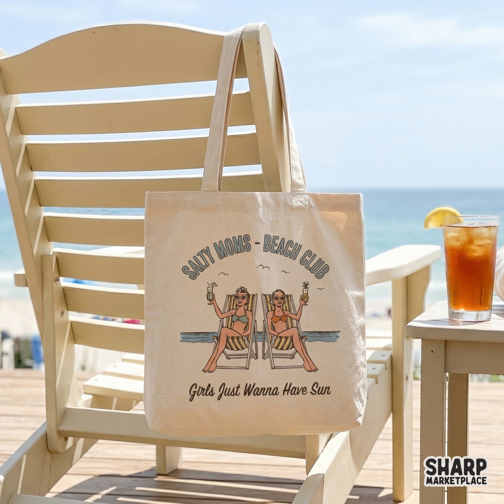 Retro Salty Moms Beach Club design for a trendy summer mama shirt sublimation png