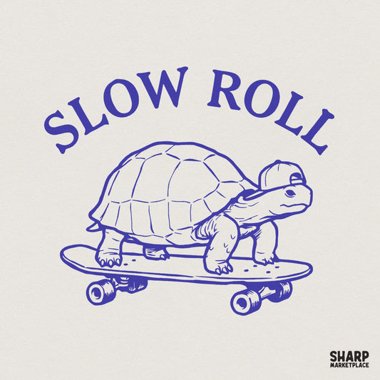 Slow Roll PNG, Turtle Skateboard Digital Design - 300 DPI Design for