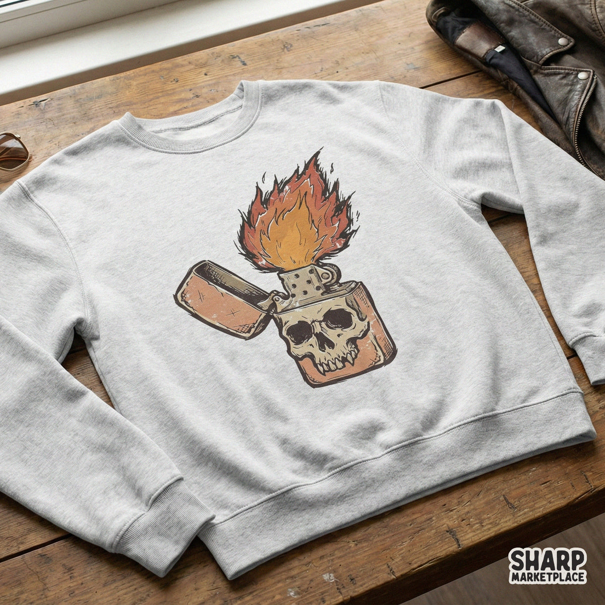 Skull Lighter PNG, Vintage Flame Clipart - 300 DPI Design for T-Shirt