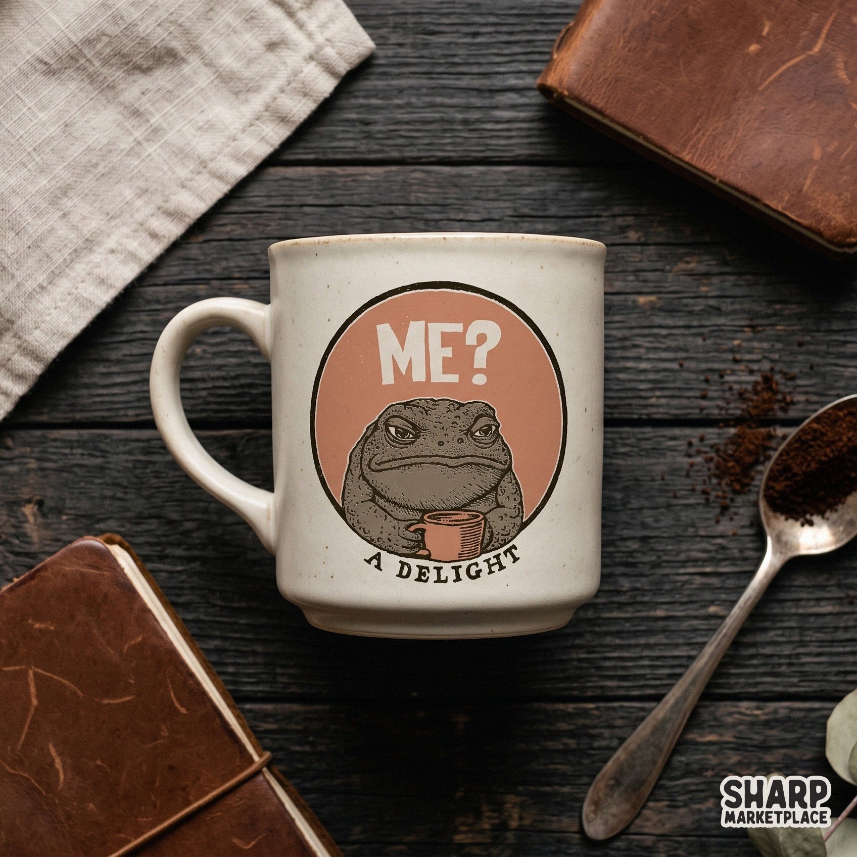 Funny grumpy toad holding a coffee mug trendy sarcastic png sublimation graphic for morning mood t-shirts