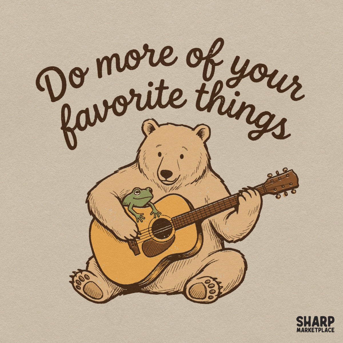 Retro bear musician playing acoustic guitar png digital download design for fall camping shirts and animal lovers