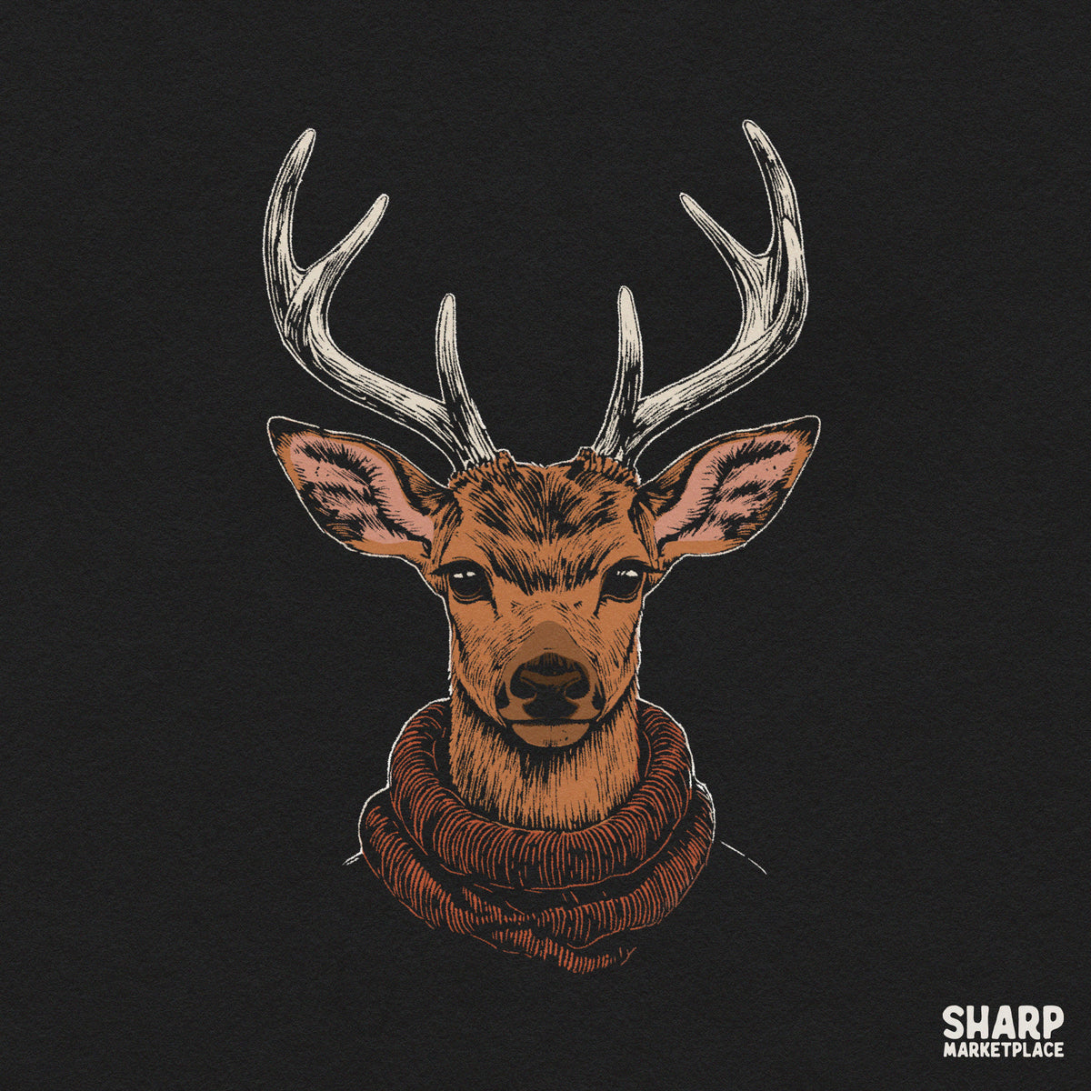 Cozy Forest Buck Deer In Turtleneck Sweater, Sublimation