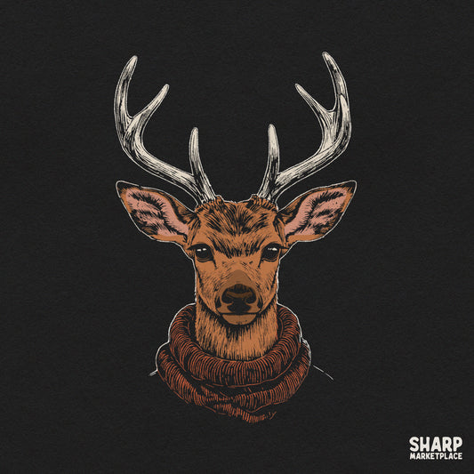 Cozy Forest Buck Deer In Turtleneck Sweater, Sublimation