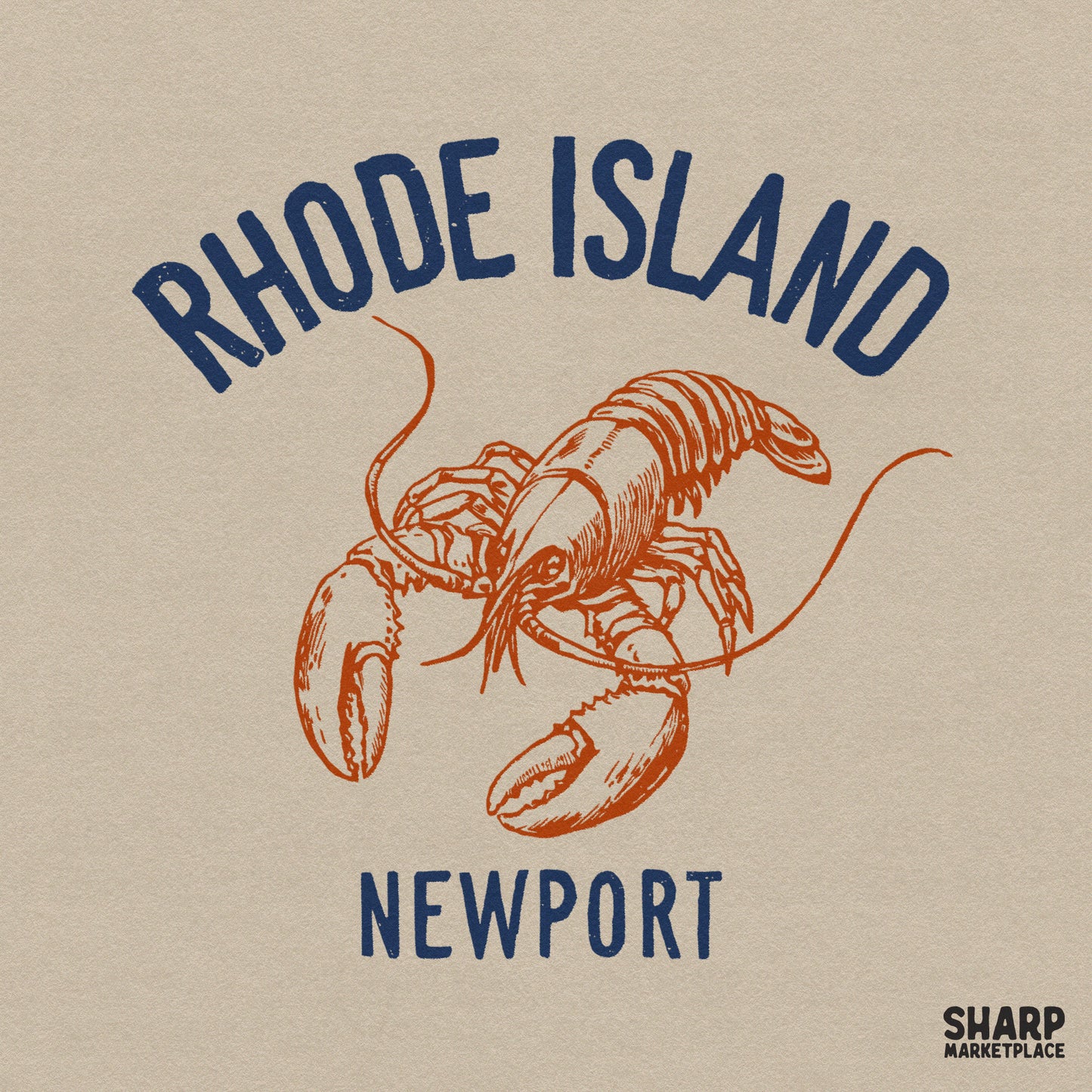 Rhode Island Newport coastal lobster graphic for trendy beach summer shirts and vacation apparel sublimation