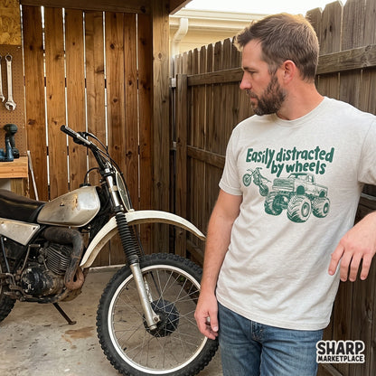 Easily Distracted By Wheels dirt bike and monster truck sublimation PNG design for funny dad humor t-shirts