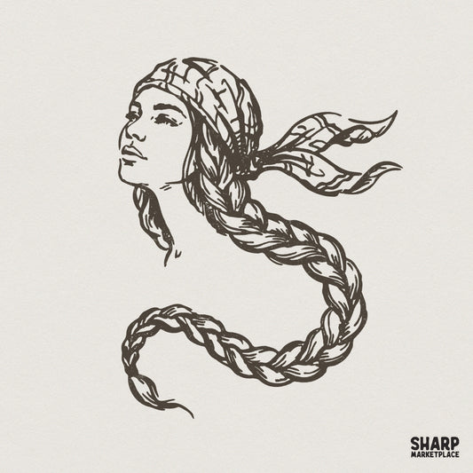 Braided Woman PNG, Digital Download - 300 DPI Design for T-Shirt