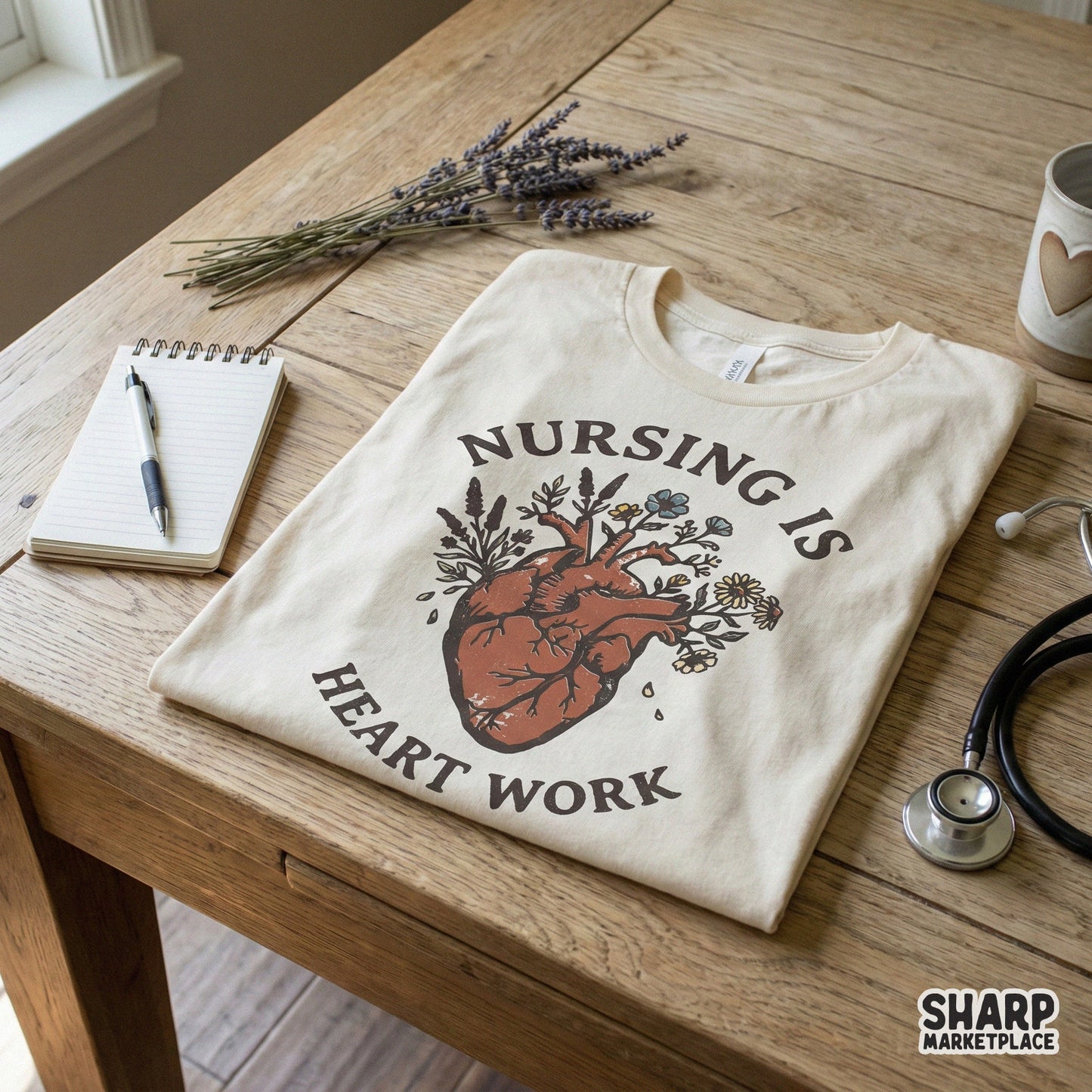 Nursing Is Heart Work PNG, Floral Nurse Shirt PNG - 300 DPI Design for
