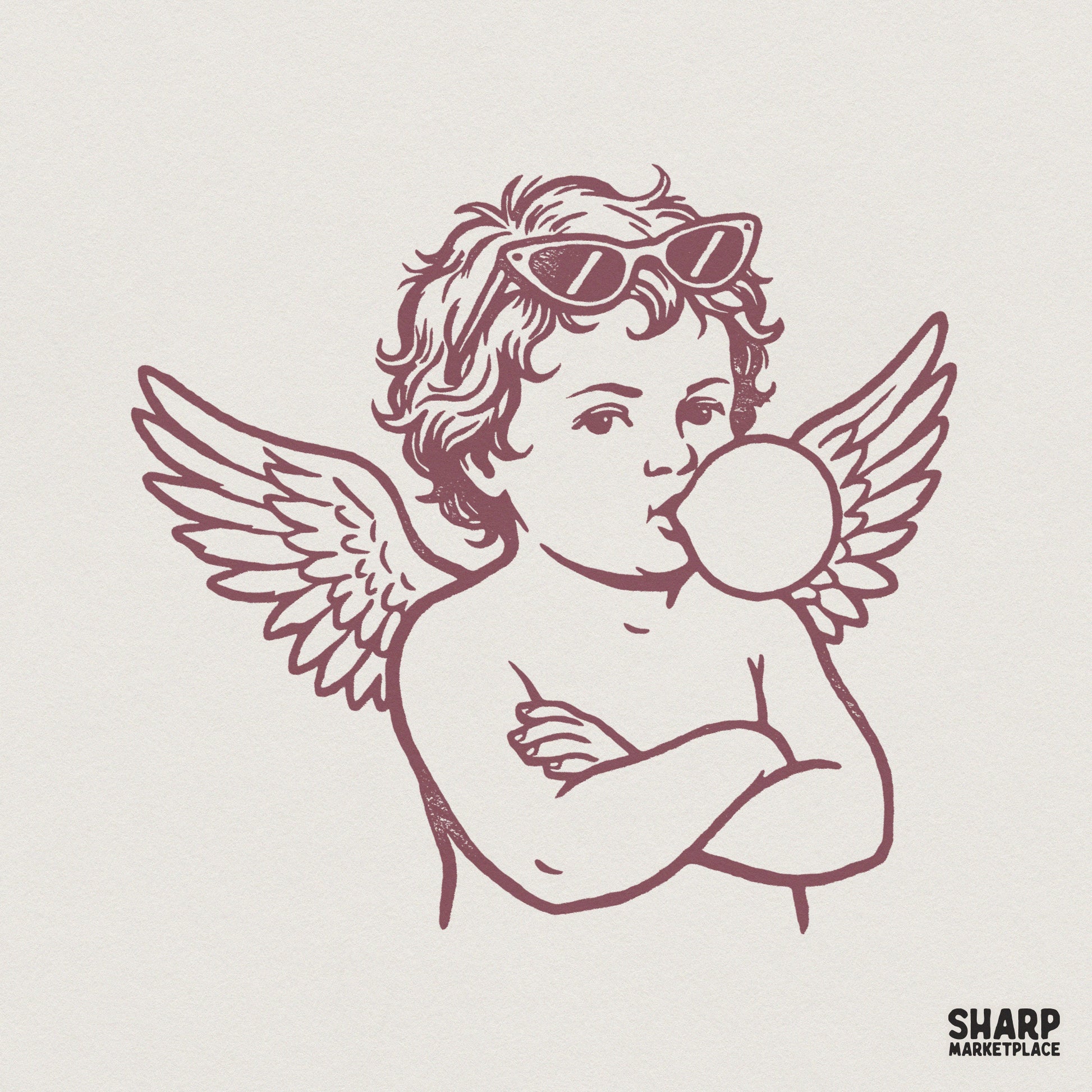 Cool Cherub Blowing Bubblegum Retro Angel PNG, Attitude Funny Angel