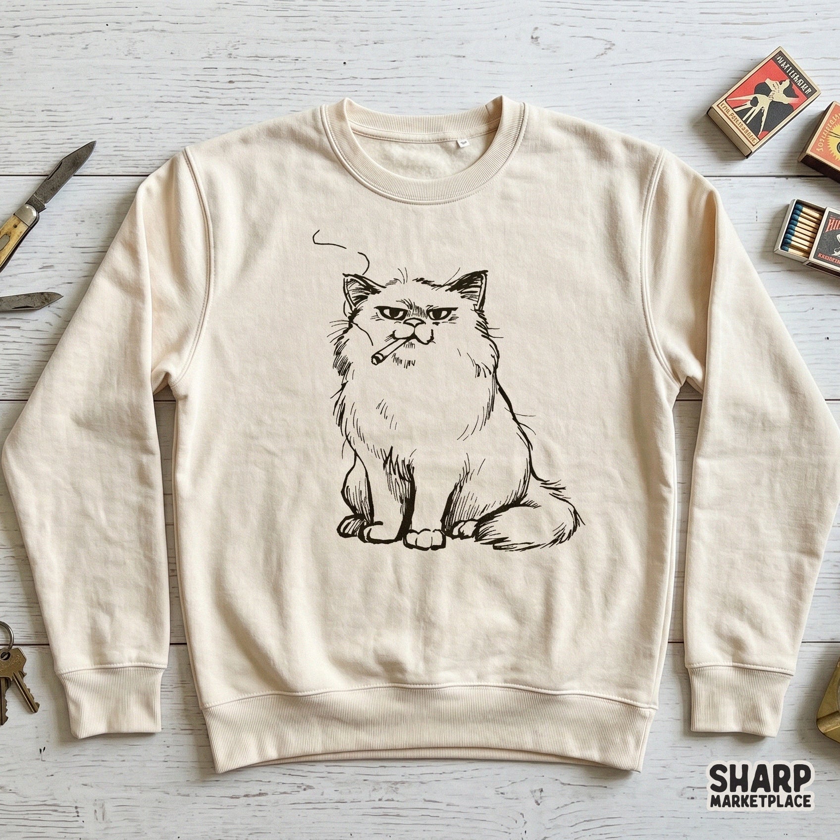 Funny sarcastic boss cat smoking a cigarette retro vintage PNG sublimation design for shirts